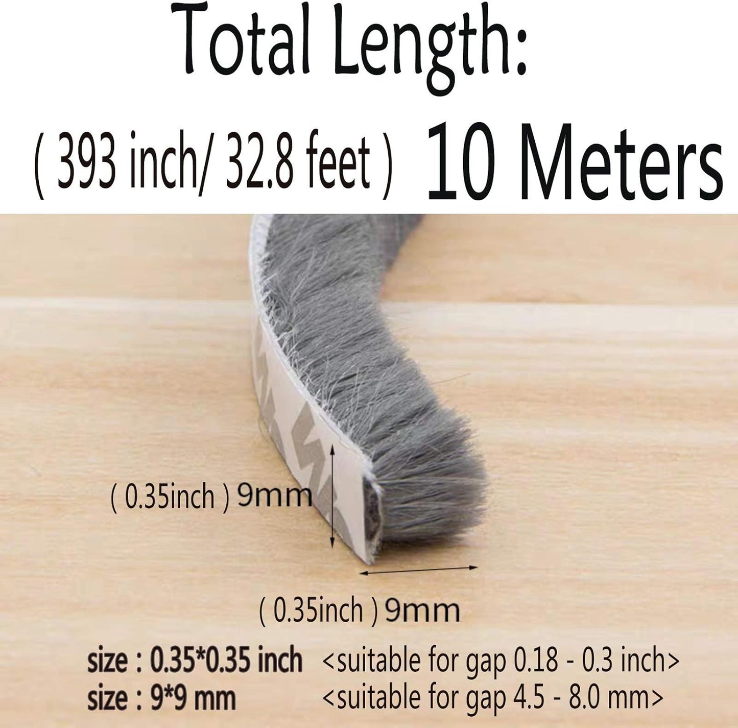 Weather Stripping Brush for Sliding Windows/Doors Frame Side,Pile Self Adhesive Weatherstrip Seal Strip Sealer Draft Stoppers (33ft x11/32 Backing x 11/32 Brush inch, Grey)