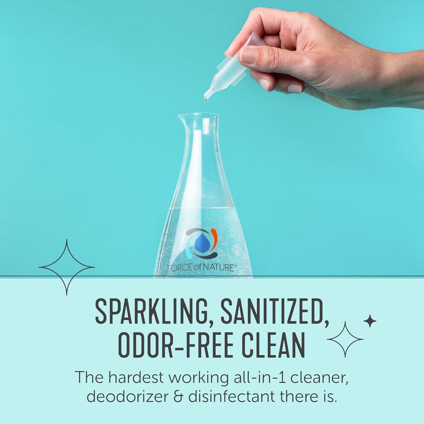 Force of Nature Multi-Purpose Cleaner, Disinfectant & Deodorizer Year Supply Bundle - Reusable Bottle, 50 Refills - EPA Registered, Toxin-Free, All-Purpose Natural Cleaning Supplies