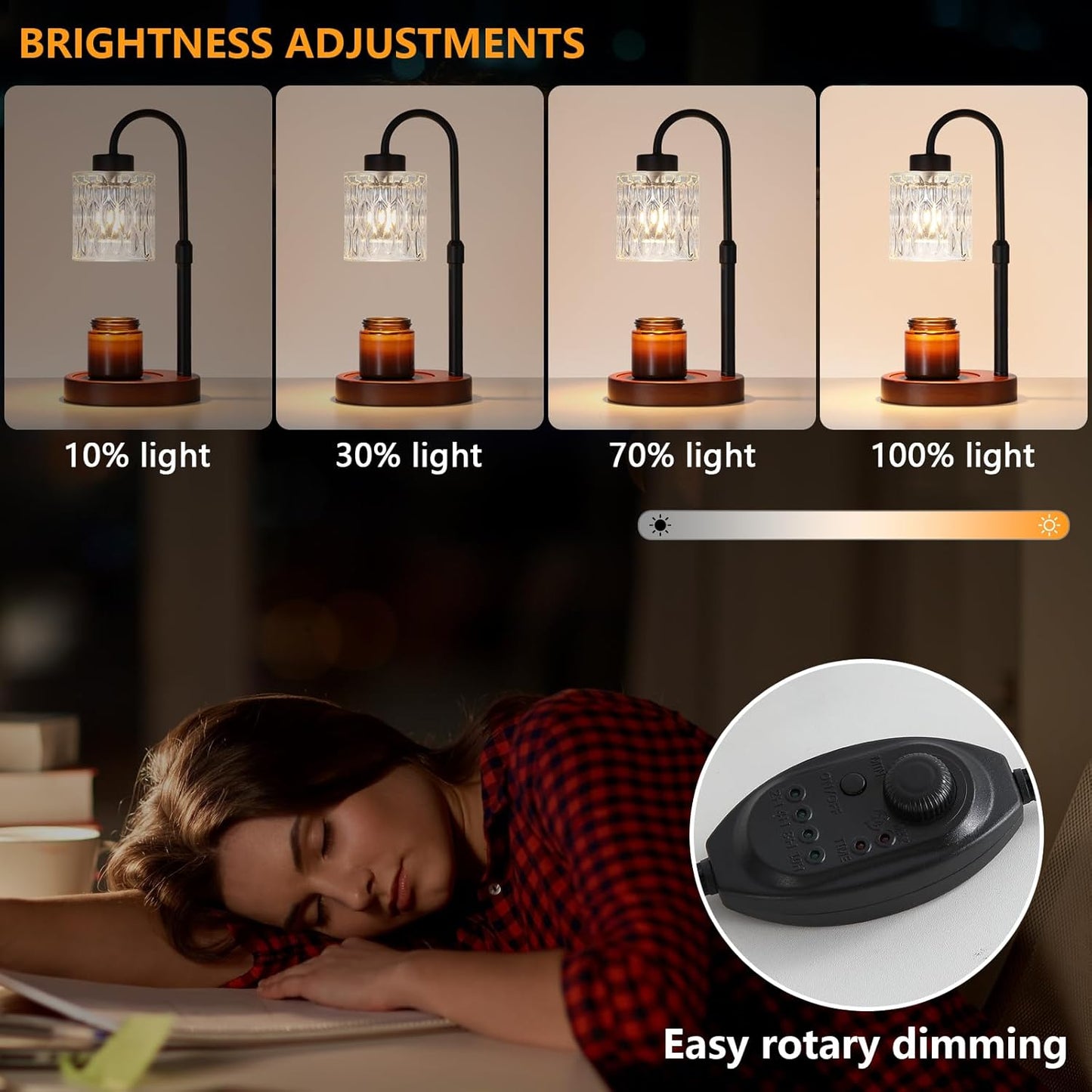 Black Candle Warmer Lamp with Dimmer and Timer,Home Decor Lamp for Scented Jar,Electric Wax Melt Warmer,Mother's Day/Birthday/Christmas Gifts for Mom/Wife,Adjustable Height,with 2 Bulbs