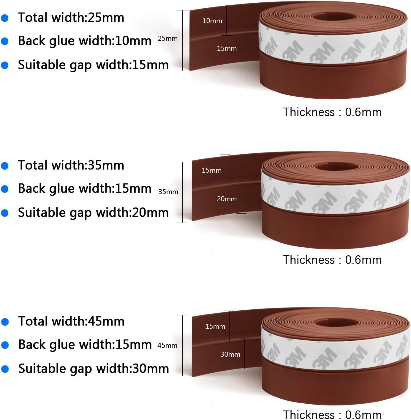 TAROSE Weather Stripping, Silicone Door Seal Strip Door, Window, 16 Feet Long, Reddish Brown (Width 35mm)