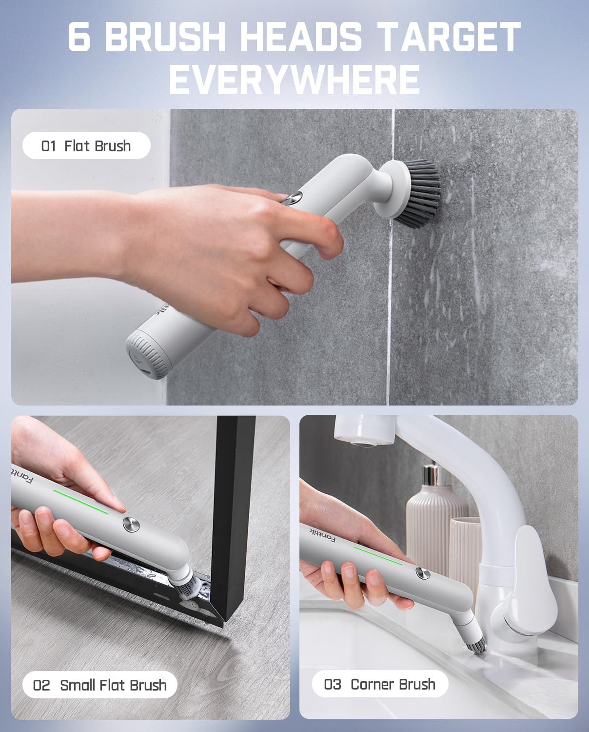 Fanttik G9 Nano Cordless Spin Scrubber with NeoPulse Motor, IPX7 Waterproof Grout Brush, 8 Replaceable Heads & LED Display for Cleaning Bathroom, Tile, Corners - White