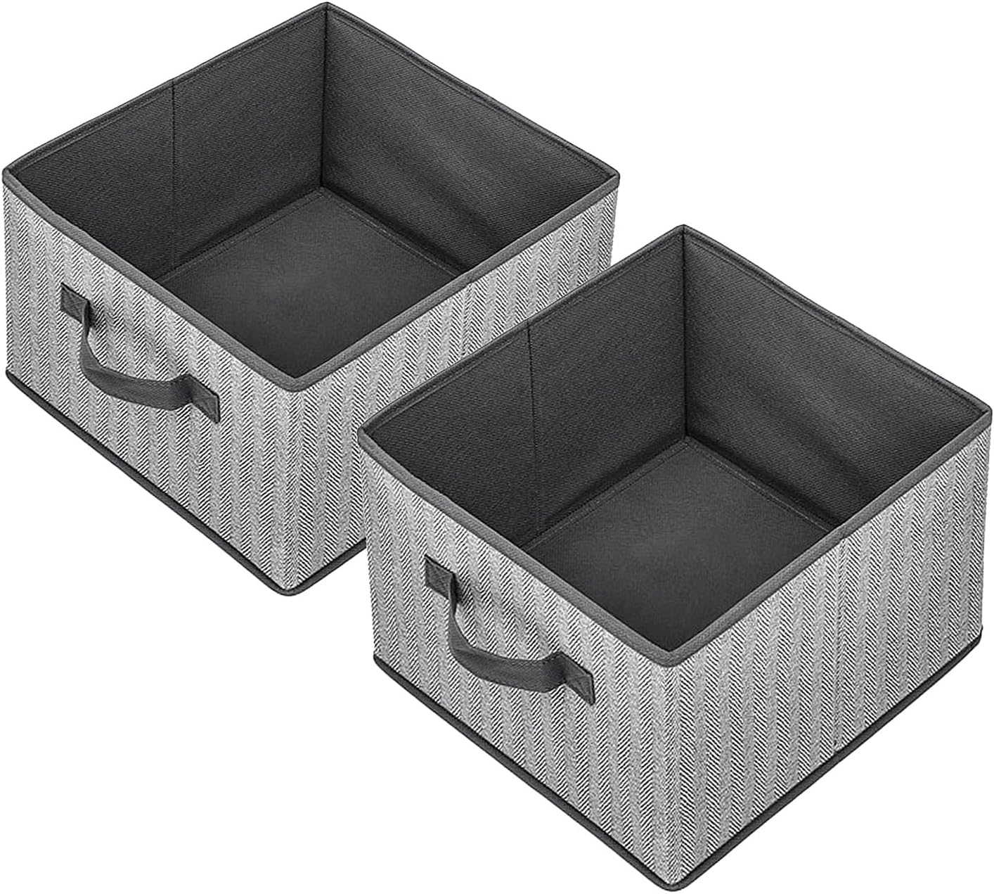 Storage Baskets, 11-Inch Woven Fabric Bins, Storage Cubes with Reinforced Handles, Organizer Bins for Closet Shelves, Foldable, for Toys, Clothes, Natural Beige (2PCS/Grey-11*11*7.8inch)