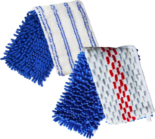 2 Pack Flip Mop Refills Compatible with O Cedar Mop, Flat Dust Mop Head Replacement for Dry & Wet Use, Chenille + Microfiber Mop Cover Pad for Deeper Cleaning, Double Sided Use for Hardwood Floor