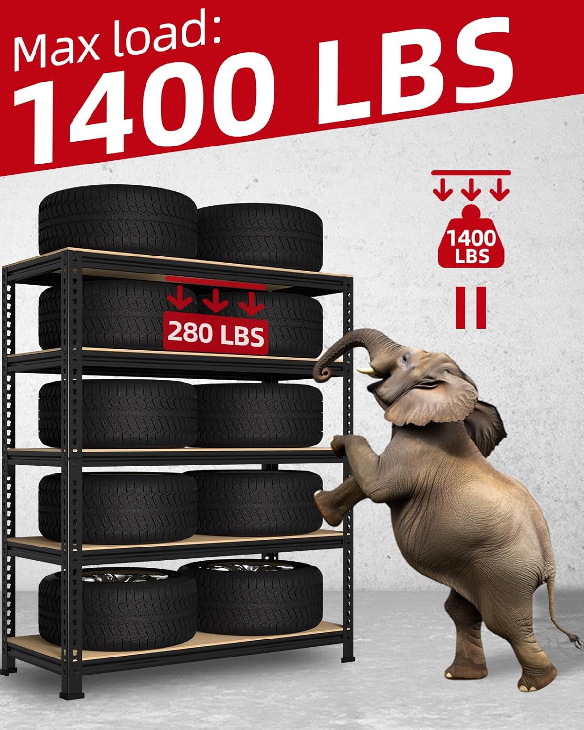 PrimeZone 32" W x 16" D x 63" H Storage Shelves - 5 Tier Adjustable Garage Storage Shelving, Heavy Duty Metal Storage Utility Rack Shelf Unit for Warehouse Pantry Closet Kitchen, Black