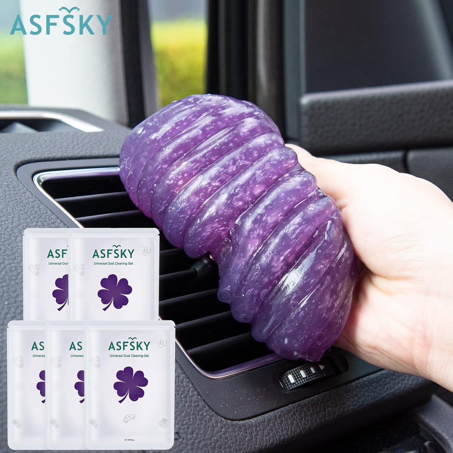 ASFSKY Car Cleaning Gel - 5 Pack Purple, Dust Cleaner for Cars & Keyboards