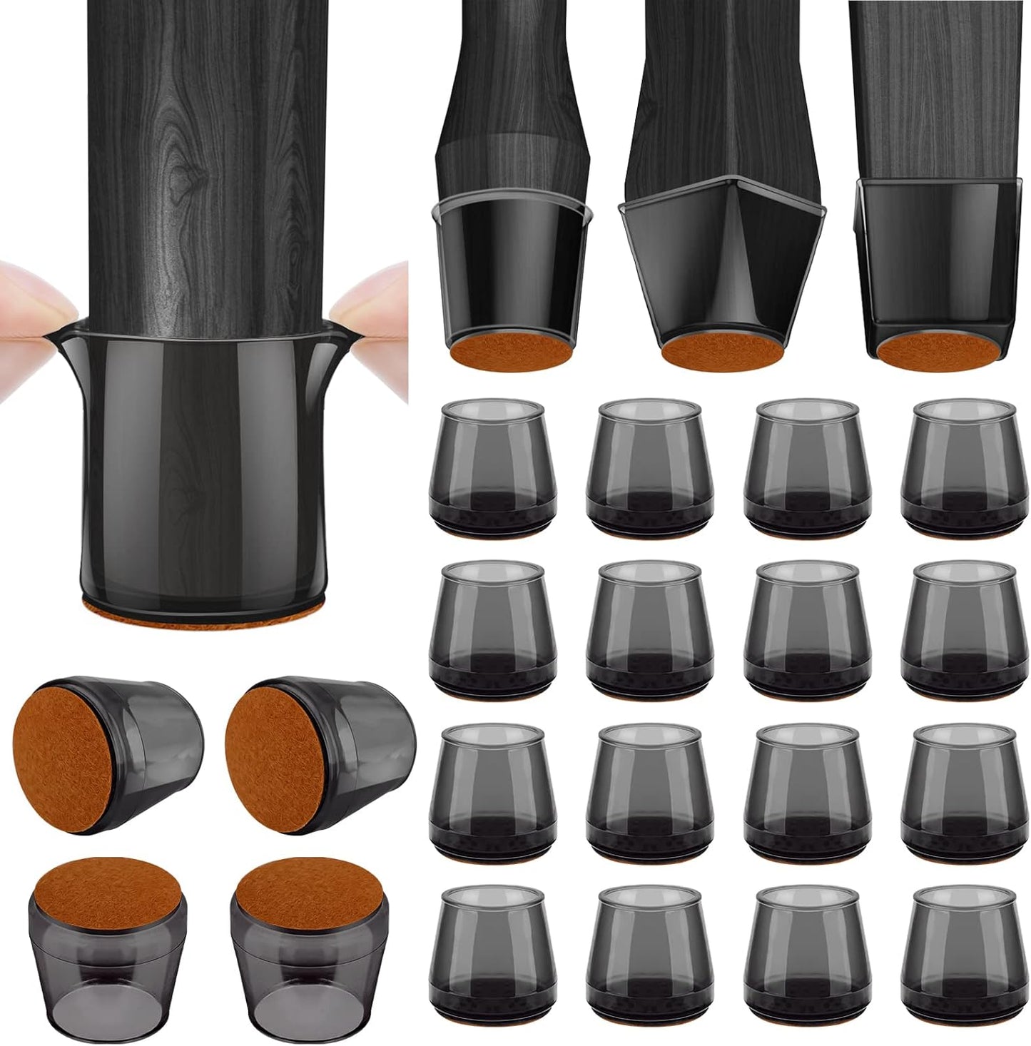 BALEINE 16 Pack Silicone Chair Leg Floor Protectors, Stool Leg Protectors Cap, Non-Slip Chair Leg Caps for Hardwood Floors (Black & Large, 16 Pack)