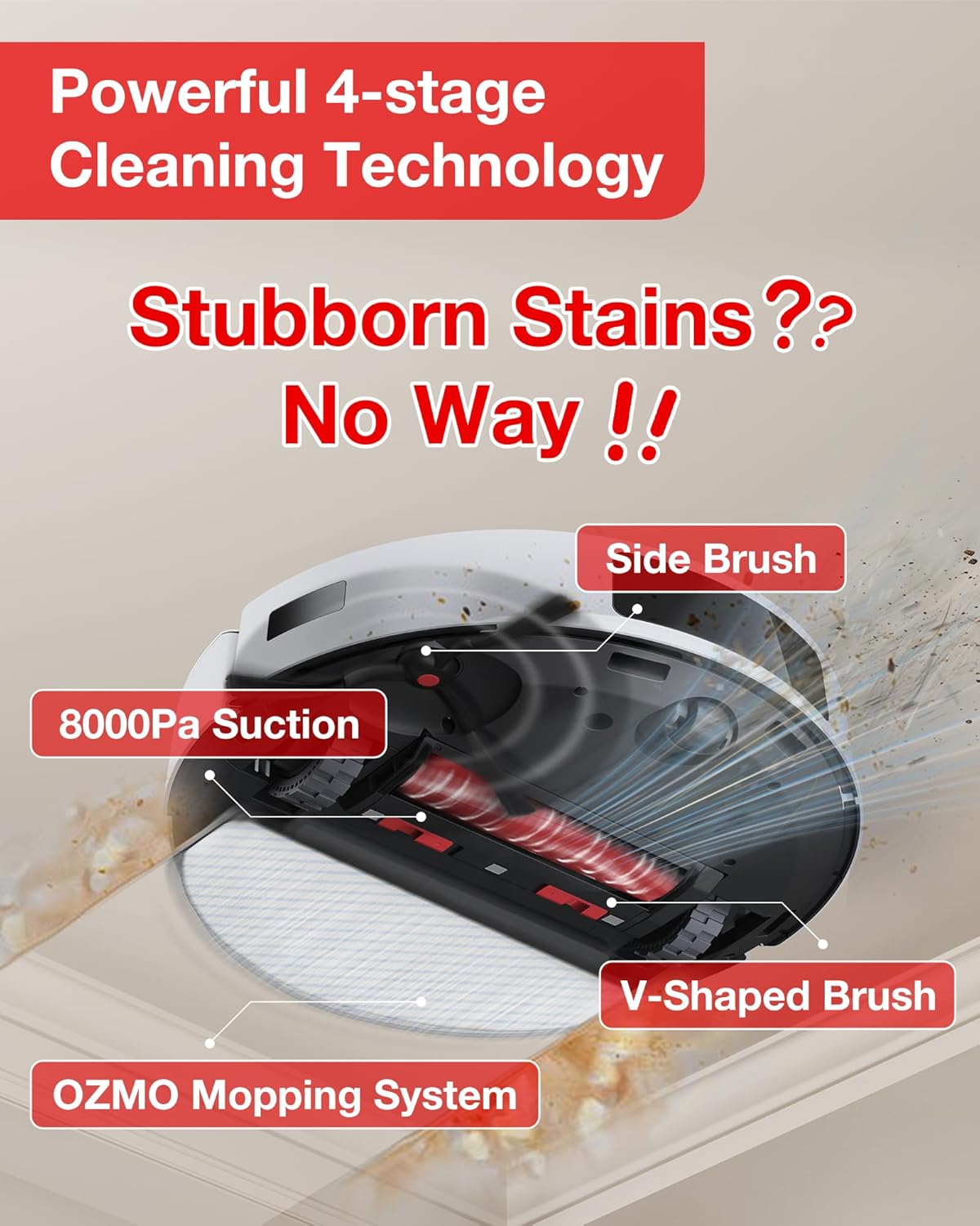 Yeedi C12 Robot Vacuum Cleaner and Mop, 8000Pa Strong Suction, ZeroTangle Brush, Smart Navigation, Self-Charging, White