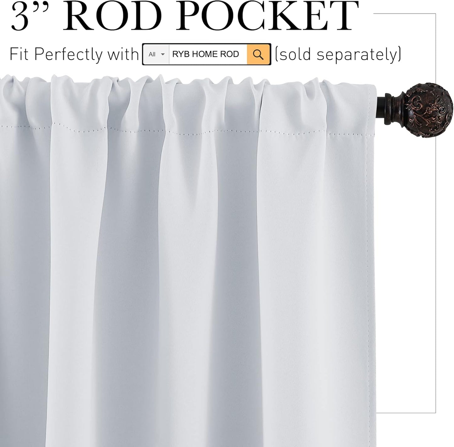 RYB HOME Half Window Curtains for Kids Nursery, Privacy Room Darkening Curtain Tiers for Window Heavyt Duty Short Drapes for Bathroom Basement Studio, Width 29 x Length 30 inches, Greyish White
