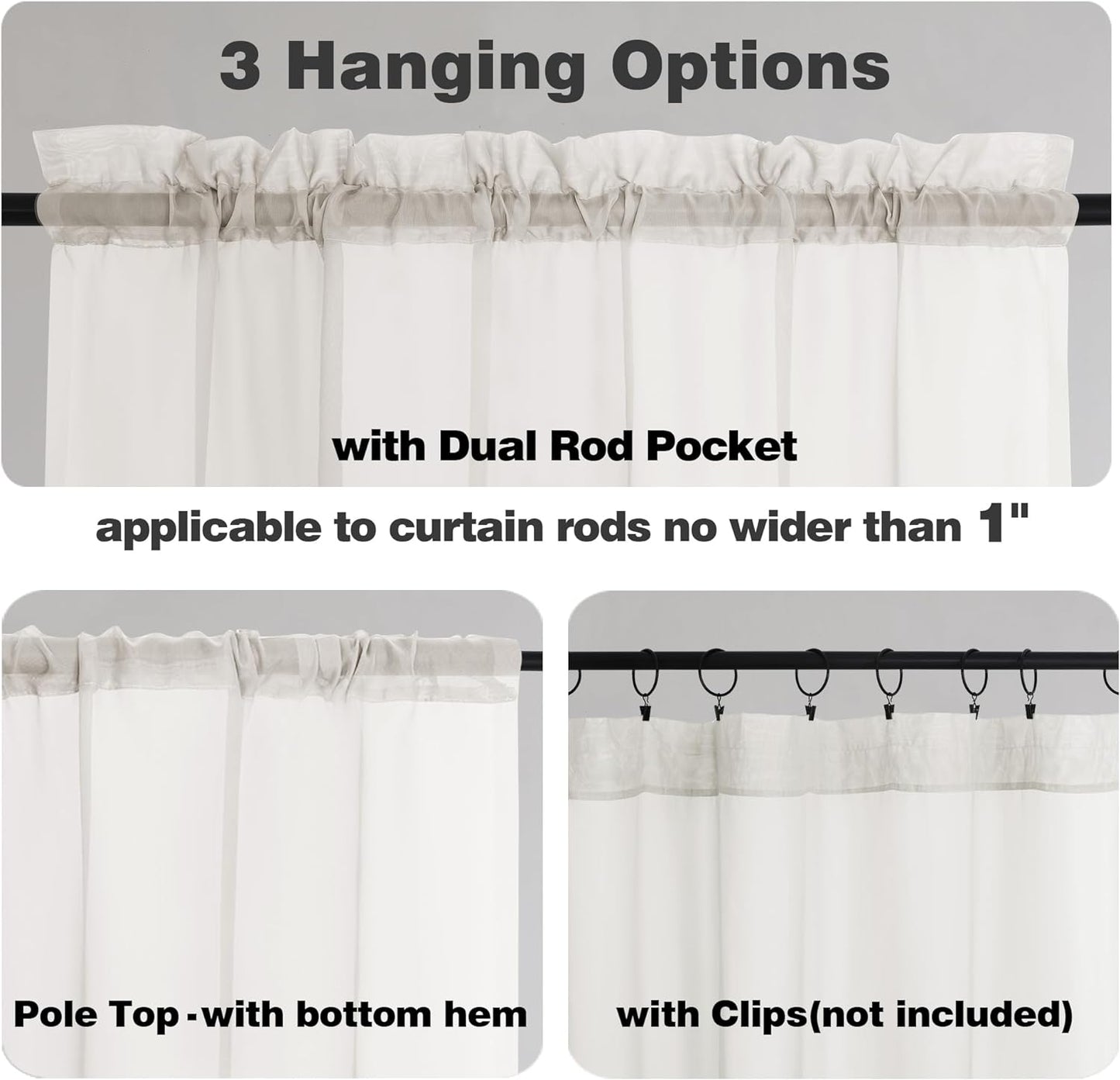 Chyhomenyc Sheer Ivory Curtains 90 inches Long 2 Panels, Light Filtering Soft Airy Solid Elegant Voile Window Treatment Drapes for Bedroom Living Room Wedding Party Decor, 42 Wx90 L Inches