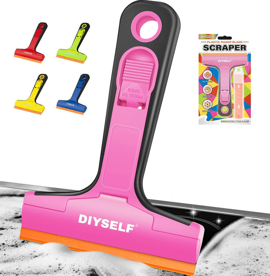 DIYSELF-Razor-Blade-Scraper, 1 Pack Razor Blade Scraper, Extra 5 PCS Orange Plastic Blades, Razor Blade Scraper Tool for Cleaning, Glass Scraper for Windows, Razor Scraper Tool for Car, Cooktop