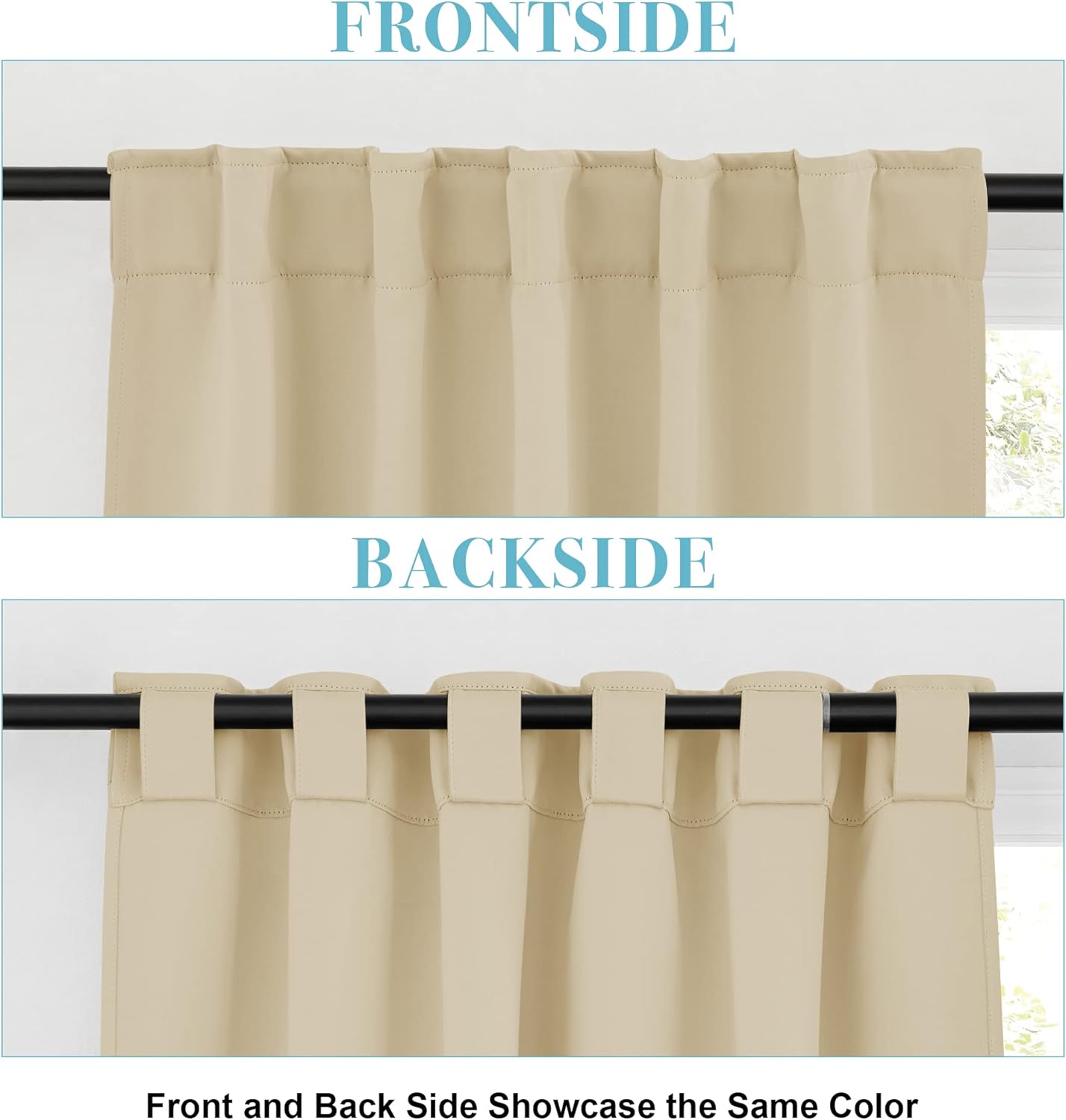 RYB HOME Room Darkening Curtains - Back Tab Haning Top, Sunlights Block Privacy Curtains Kitchen Drapes for Dining Sitting Room Home Office Kids Playroom, 42 x 54, Biscotti Beige, 2 Panels