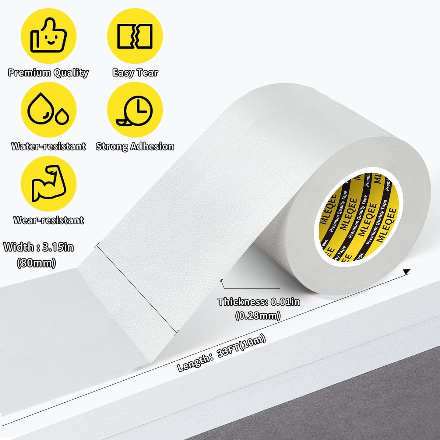 3Pack Duct Tape Heavy Duty Single Sided, Strong Adhesive High Strength, Waterproof Mesh Tape for Indoor Outdoor Repairing Sealing Bonding, Easy Use Hand Tearable, 3.15 Inch x 33 Feet, White