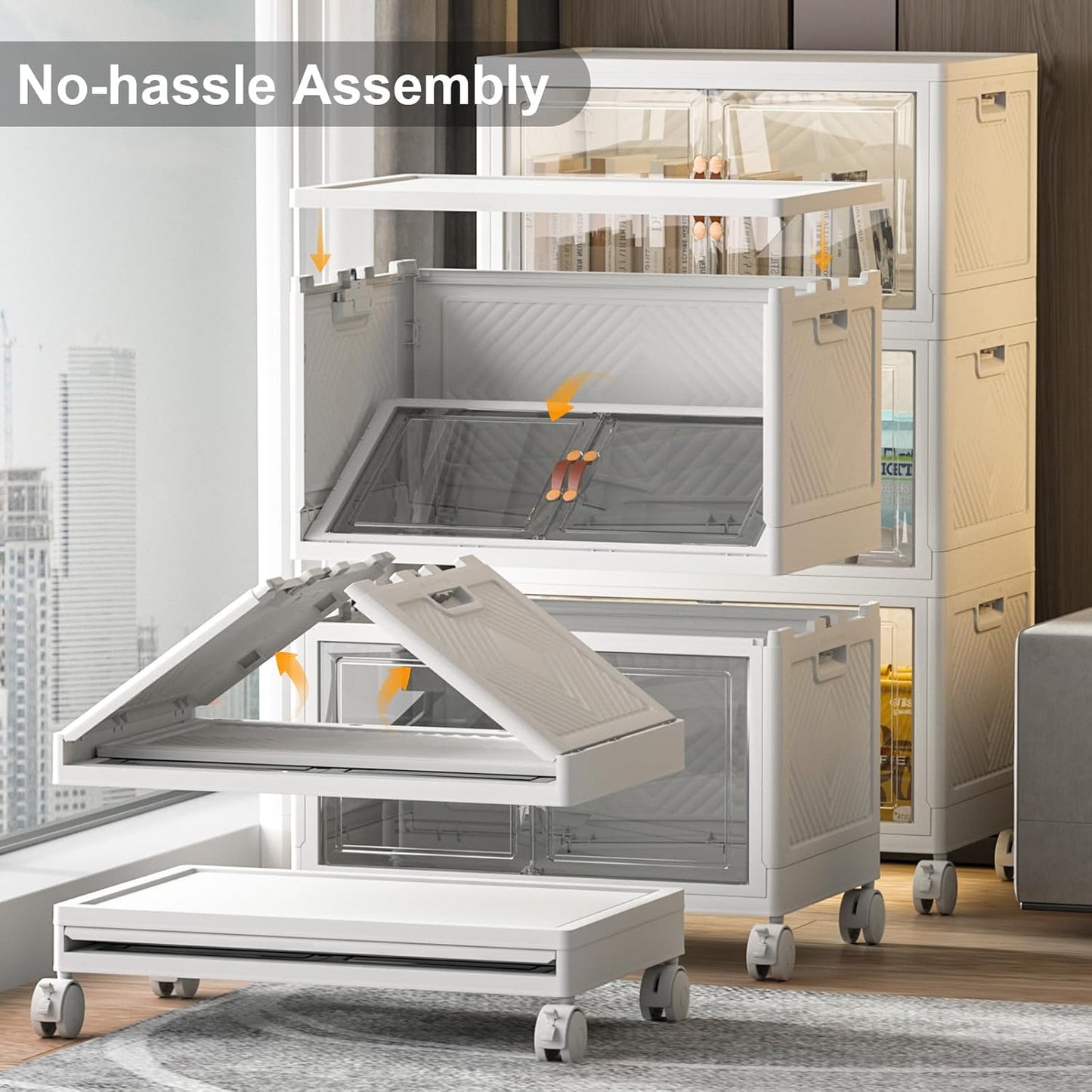 Extra Large Stackable Storage Bins with Lids & Wheels & Door, 336QT-112QT/28GAL*3Pack Foldable Collapsible Closet Organizers, Plastic containers drawers for bedroom Dorm