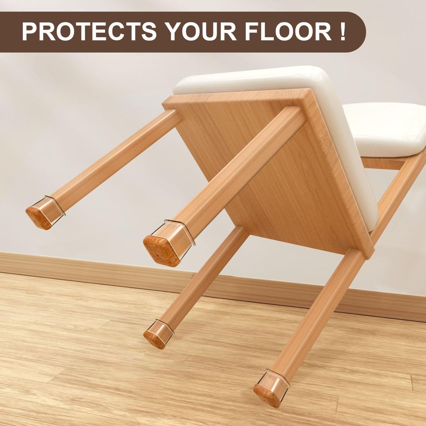 20 Pcs Chair Leg Floor Protectors for Hardwood Floors, Clear Rubber Furniture Sliders with Felt, Silicone Furniture Leg Caps Covers (Fit Square Diameter:1.5" to 1.75")