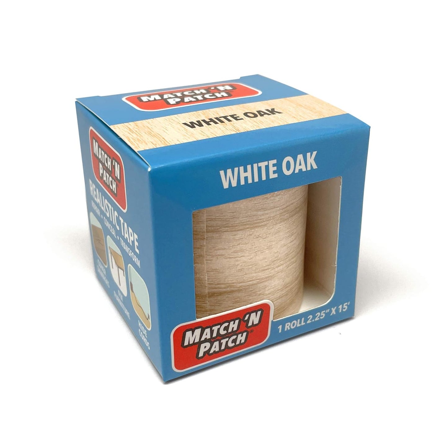 MATCH 'N PATCH Realistic Wood Grain Repair Tape - Durable Multi-Use Adhesive Tape for Furniture, Floors, Cabinets, Windows, Doors, RV, Home Decor & DIY Projects - White Oak - 2.25 inch x 15 feet