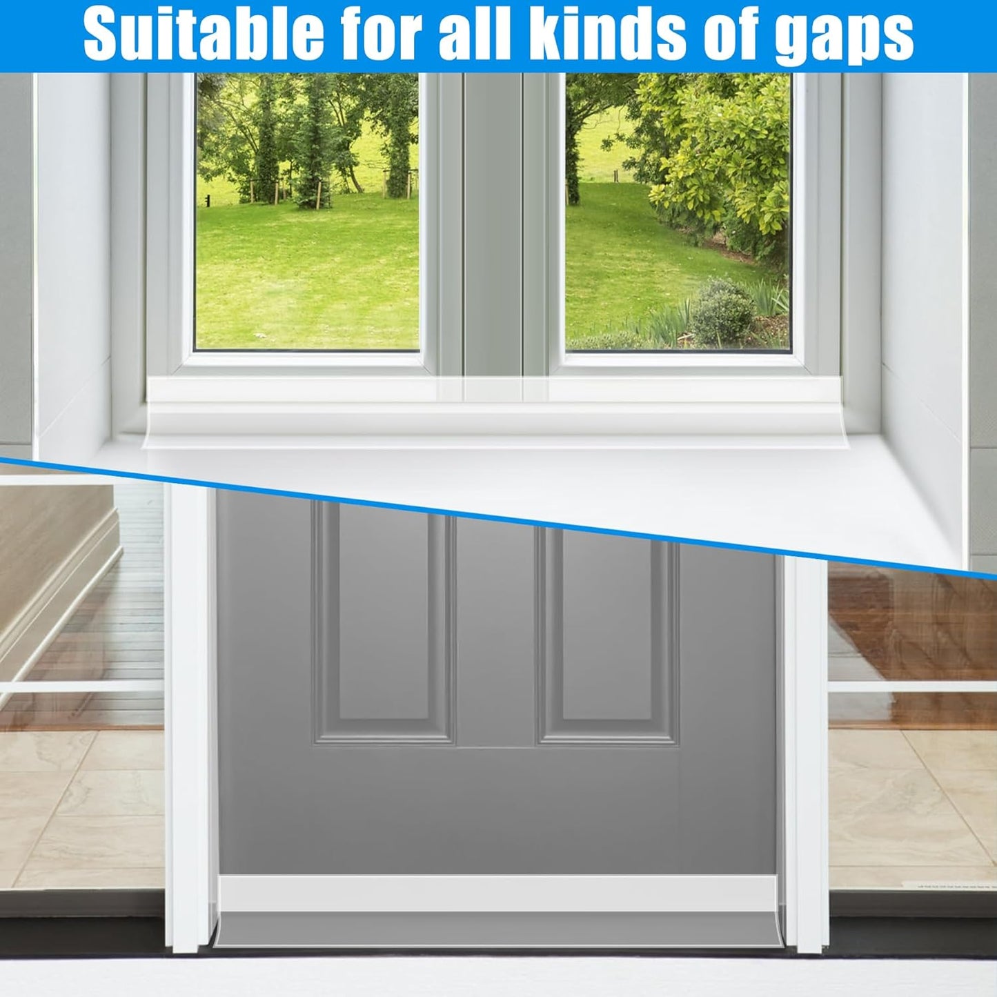 Draft Seal Tape for Doors and Windows 3 in x 10 Ft Silicone Weather Stripping Extra Thick 2mm Door Seal Strip with Strong Adhesive Draft Insulation Stopper Side Seal - Clear