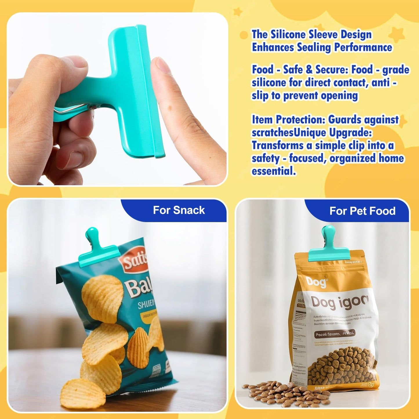 HOUSE AGAIN Chip Clips, 12 Pack Stainless Steel Chip Bag Clips Covered with Silicone, NO More Sharp Edges, Bag Clip for Food Packages, Heavy Duty for Kitchen and Office, Green