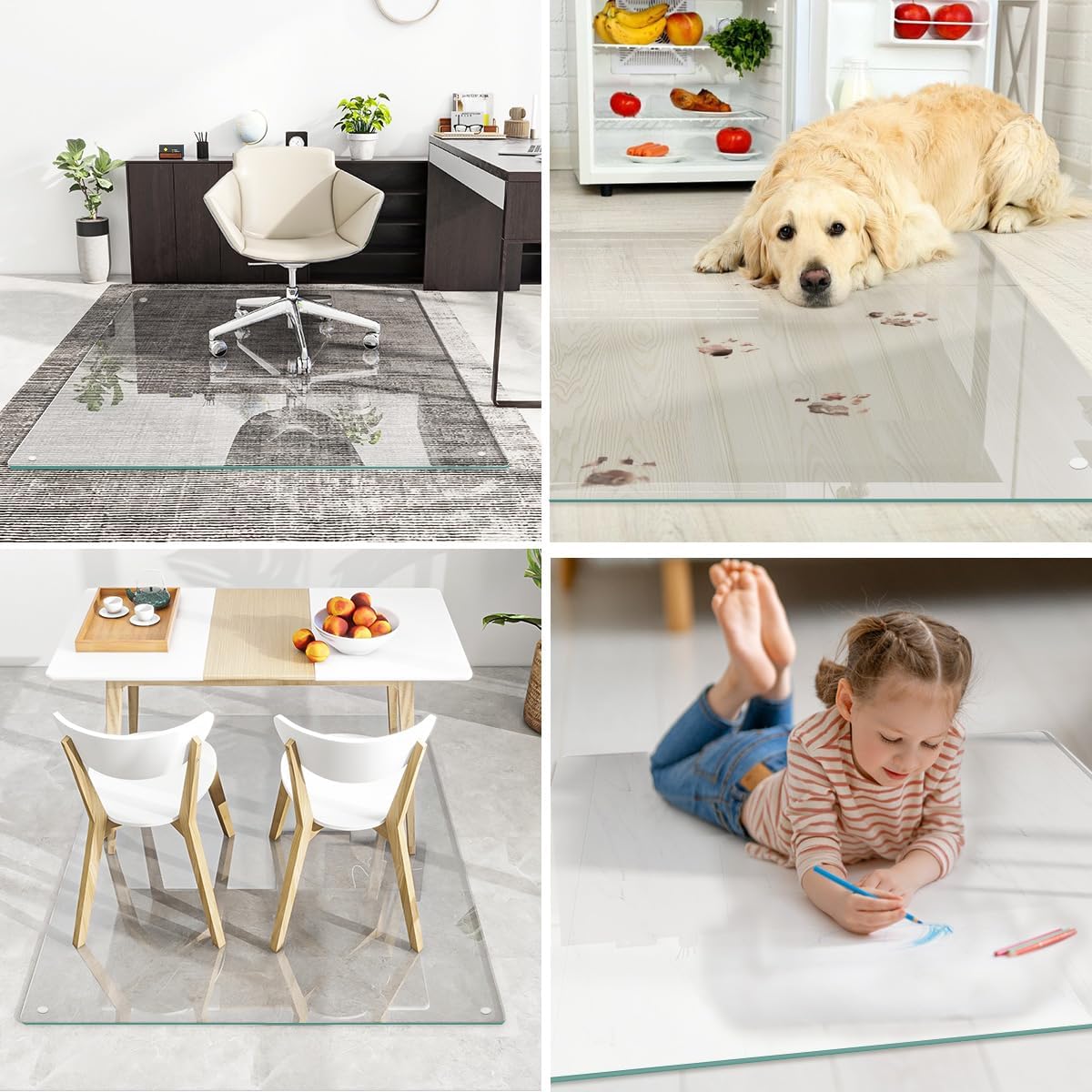 [Tempered Glass] 46" x 55" Glass Chair Mat, Heavy Duty Hard Floor Mat with Round Corner and Polished Edge, Office Chair Mat for Carpet Office Home Hardwood Floor Desk