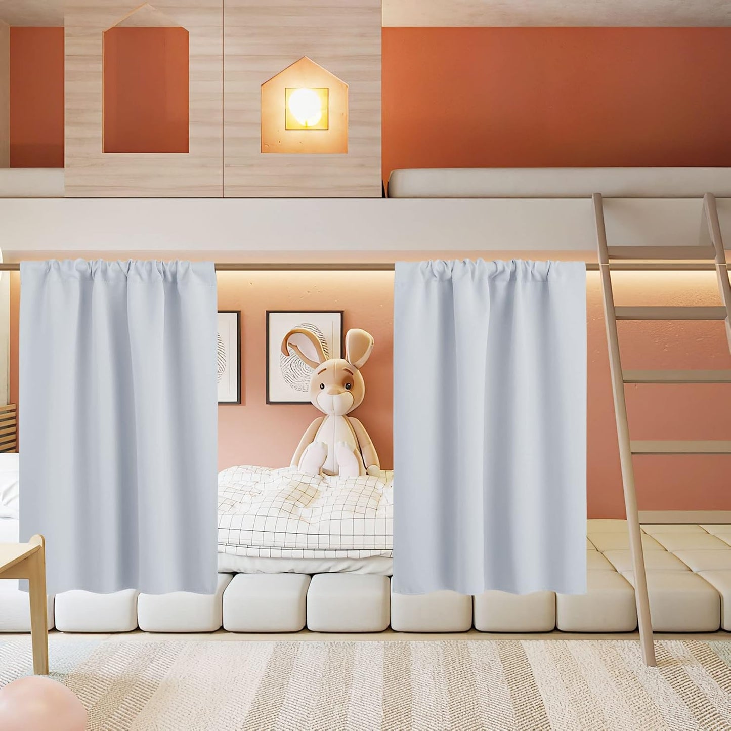 RYB HOME Small Curtains for Kitchen Window - Blackout Privacy Portable Curtain Set for Bedroom Office Bathroom Basement Garage Storage Enclosure RV Bunk, W 34 x L 30 inch, Greyish White, 2 Pcs