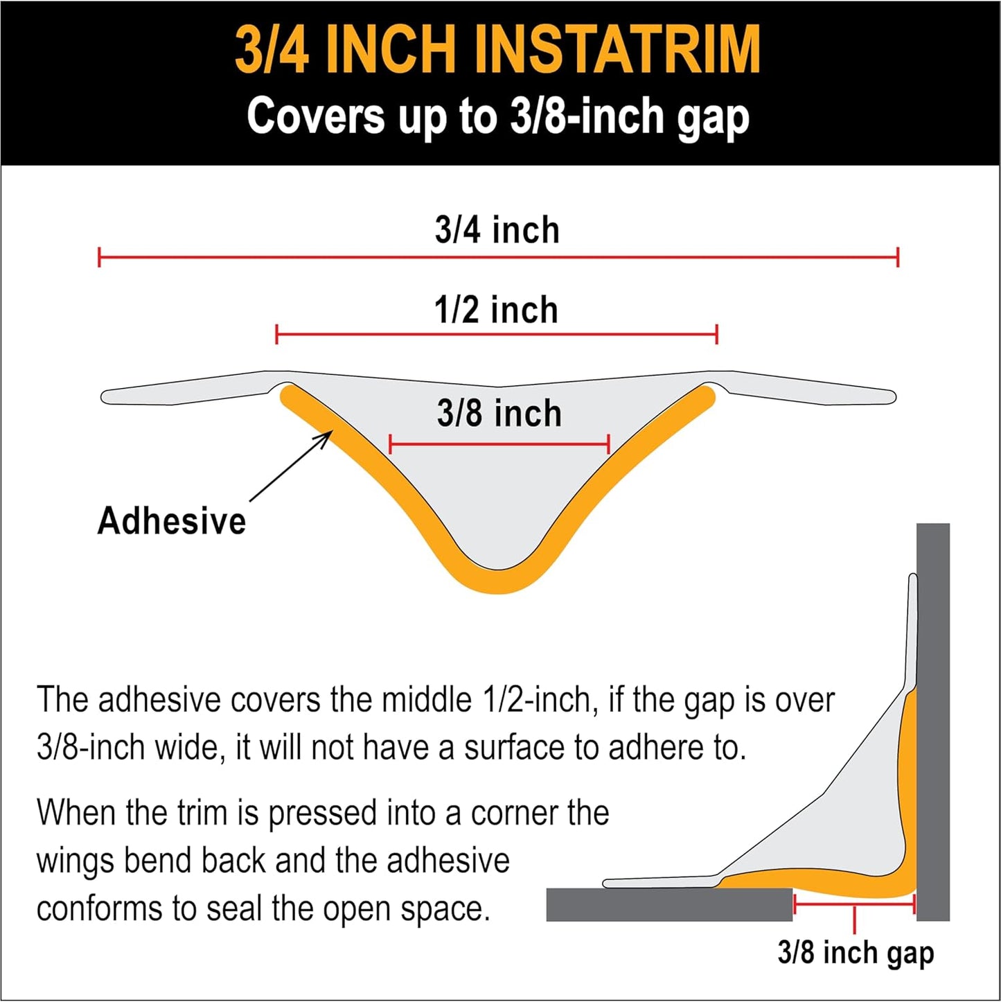 InstaTrim New & Improved Caulk Trim -10ft Ivory 3/4" Wide Caulk Tape - Adhesive Trim with Many Uses Including Caulking for Bathroom, Sinks, and Windows - Made in USA
