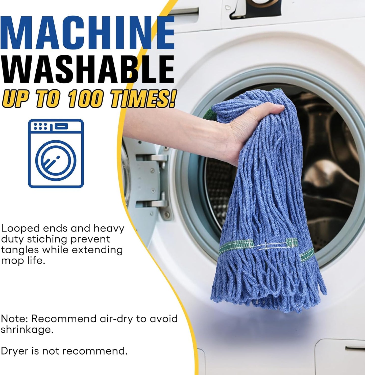 Matthew Cleaning Commercial Mop Head Replacement, 5 Inch Wide Headband, Looped End Cotton Blend String Wet Mops for Floor Cleaning, 28 oz Extra Large, Case Pack 12 Pcs Blue