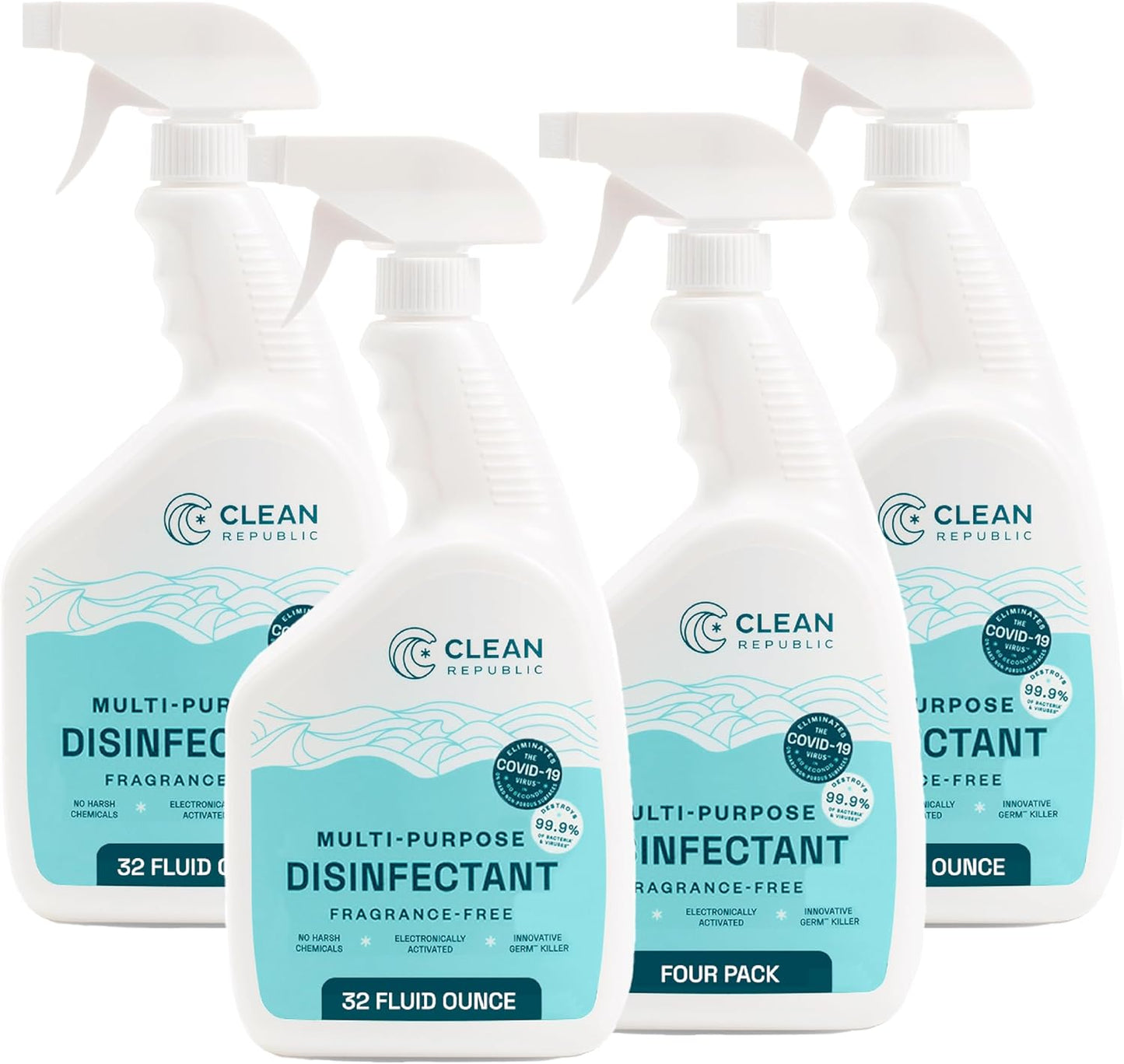 Clean Republic Multi-Purpose Disinfectant, Cleaning Spray, 32 Fluid Ounce Bottle, 4-Pack