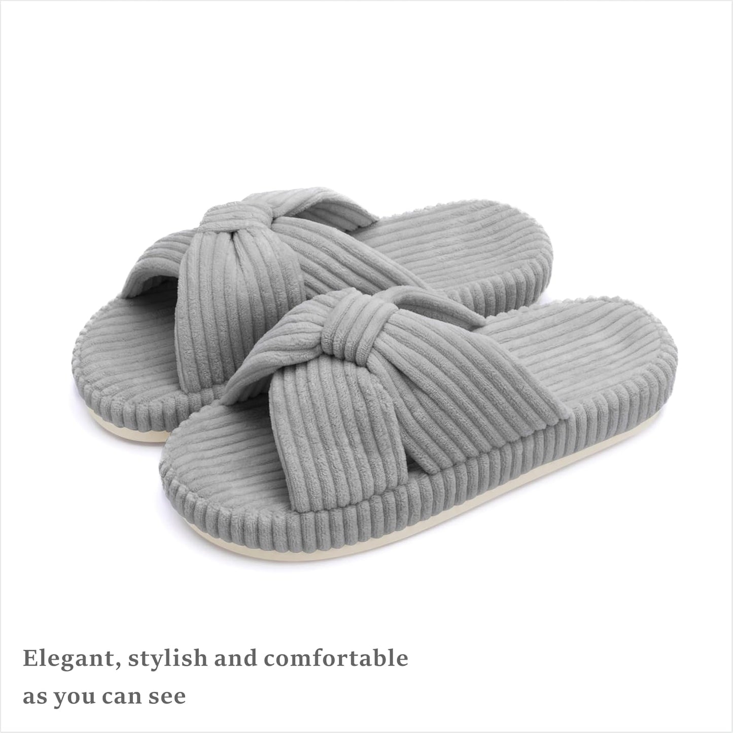 Chantomoo Slippers for Women Memory Foam House Bedroom Corduroy Bow Crossbands Slide Slipper Shoes Comfy Trendy Gift Slippers