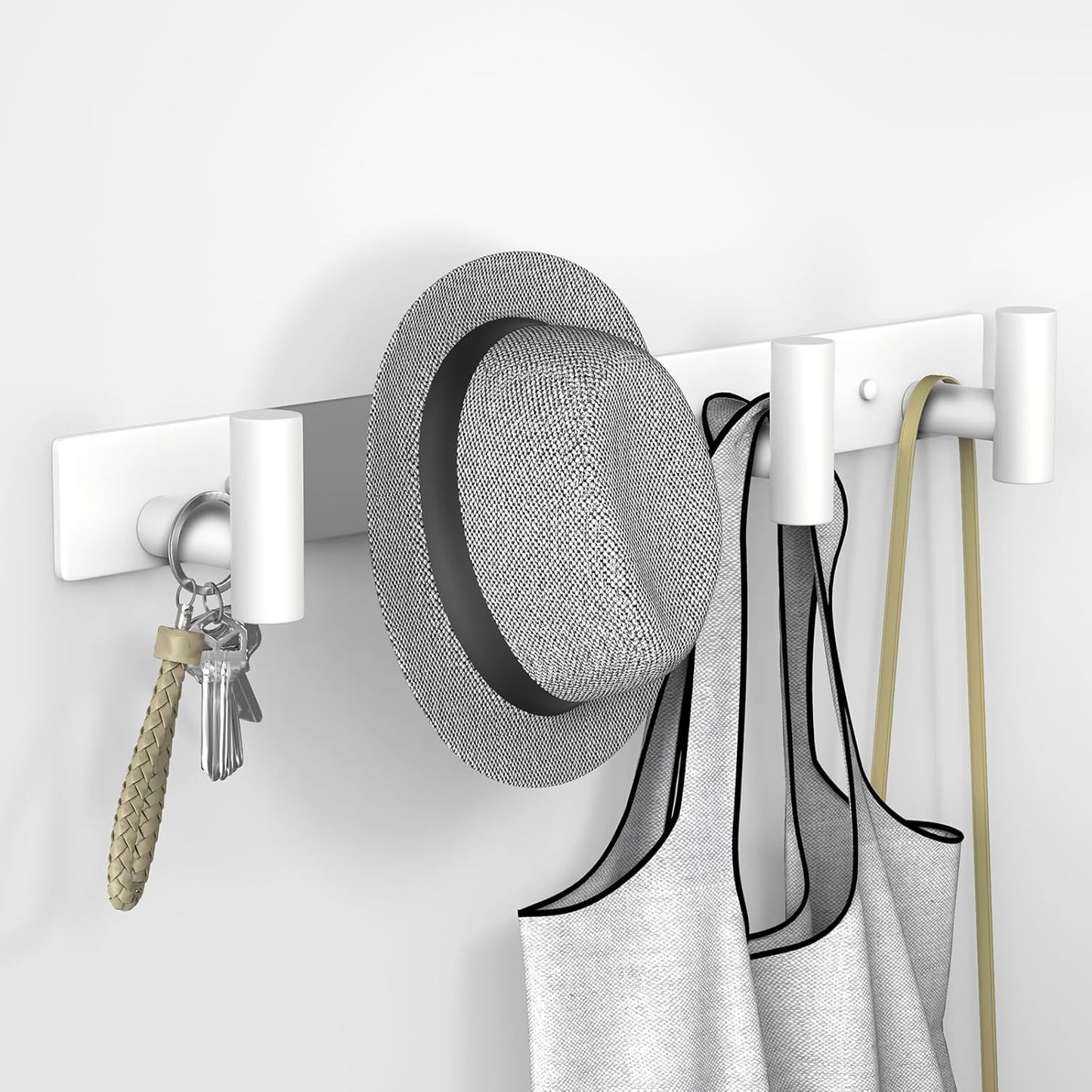 VAEHOLD Hat and Coat Wall Mount Rack - Hooks for Robes, Bags, Keys, and Towels - Bathroom Towel Hanger Organizer (White, “T“ Shape 4 Hooks 2 Pack)