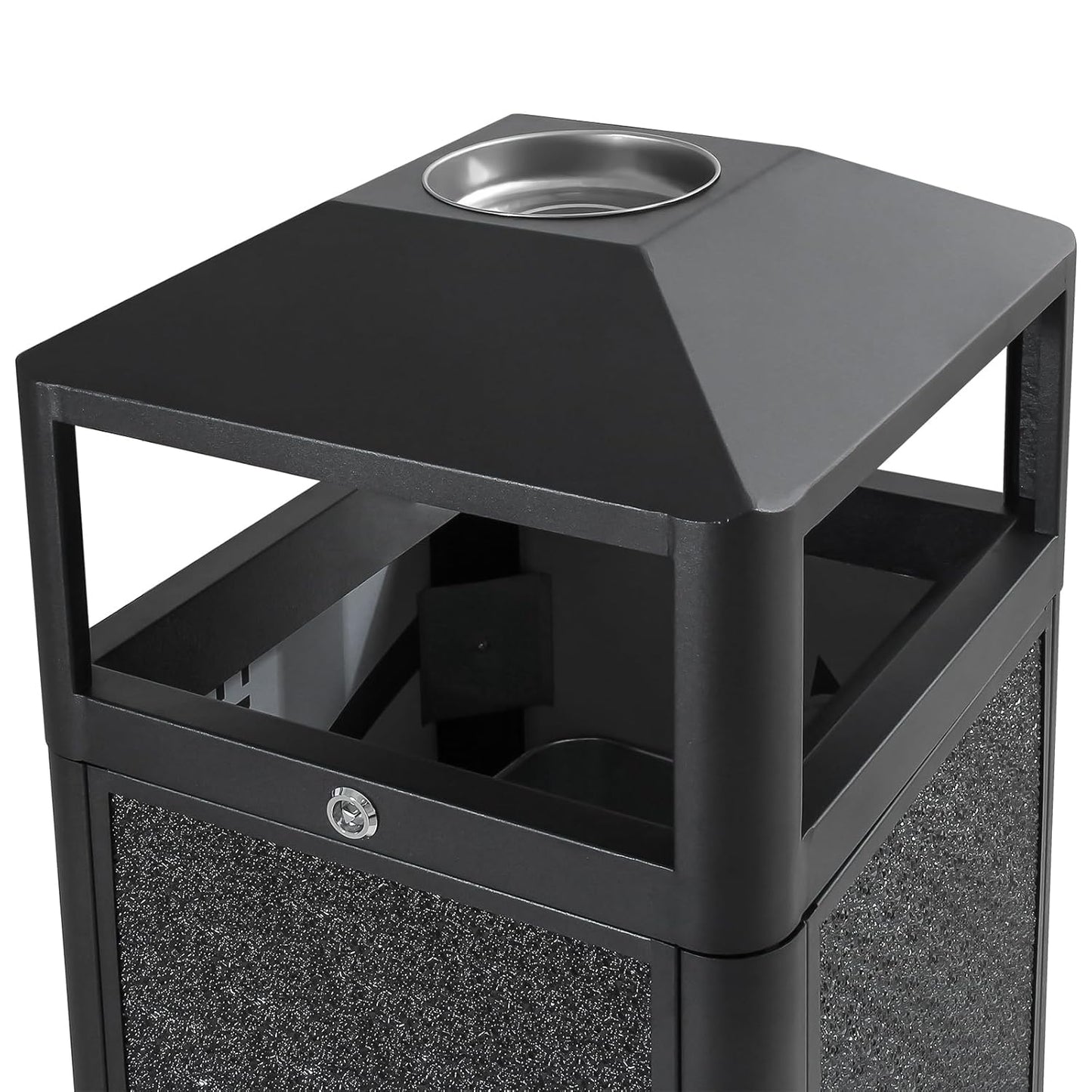 Square Waste Container with Dome Lid | Commercial Outdoor Garbage and Trash Container, Black, 15 Gallon