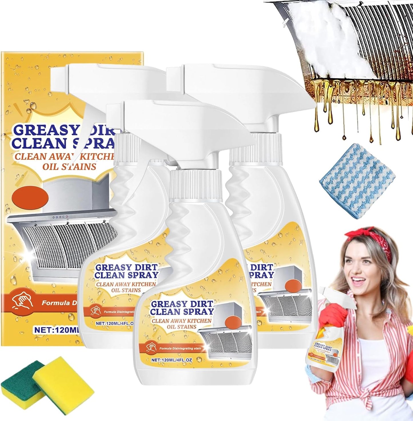 Multifunctional Powerful Kitchen Foam Cleaner, Rotateepic Foam Cleaner, Greasy Dirt Clean Spray, All-Purpose Heavy Duty Degreaser Cleaning Spray for Oven, Stove and Range Hood (3pcs)