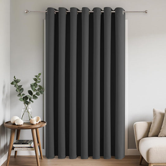 Joydeco Blackout Patio Sliding Door Curtains 90 Inches Long, Grommet Privacy Room Divider Curtains, Extra Wide Thermal Blackout Drapes for Bedroom Living Room (Grey, 100Wx90L, 1 Panel)