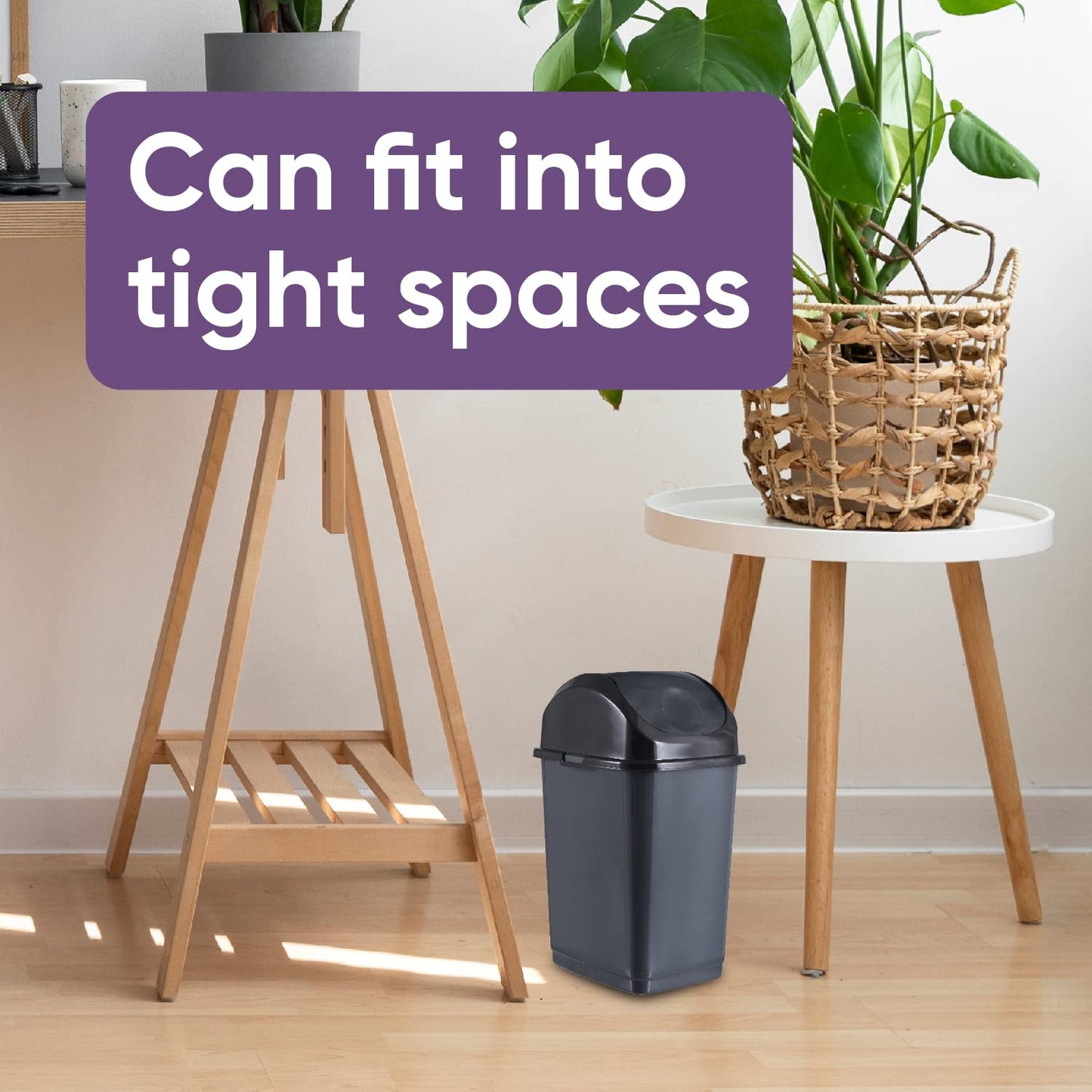 Superio Mini Desktop Trash Can with Swing Top Lid Portable Plastic Garbage Can for Countertop, Desktop, Make up Vanity, Bathroom, Car, Under Sink, Dorm Compact Waste Bin 5 L 1.25 Gal (2, Grey)