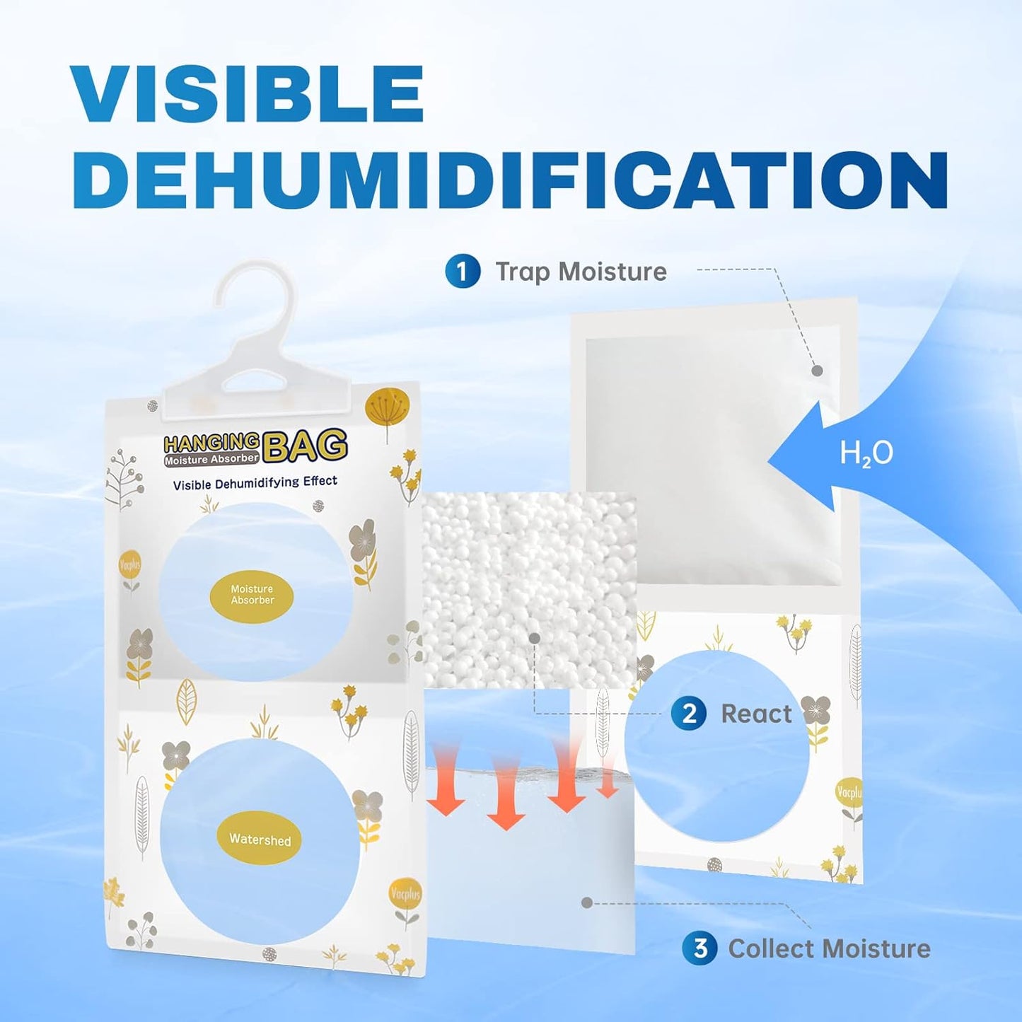 Vacplus Moisture Absorbers, Hanging Closet Dehumidifier Bags, Humidity Packs, Desiccant, Closet Dehumidifiers with Fragrance Free, 10 Pack, 9.8 OZ