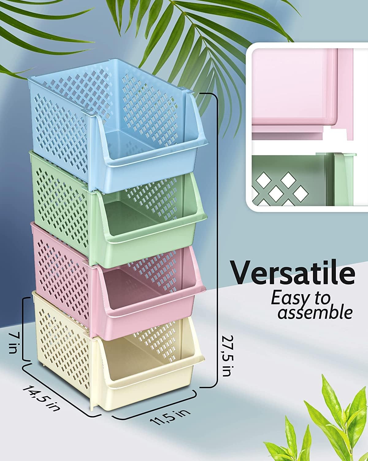 Skywin Plastic Stackable Storage Bins for Pantry - Stackable Bins For Organizing Food, Kitchen, and Bathroom Essentials (Multi - 50 Pack)