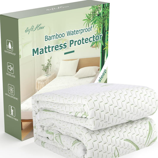 Twin XL Mattress Protector 2 Pack,Waterproof Mattress Pad Washable Bamboo Rayon Mattress Cover Breathable Noiseless Bed Protector 5" - 21'' Elastic Fitted Deep Pocket