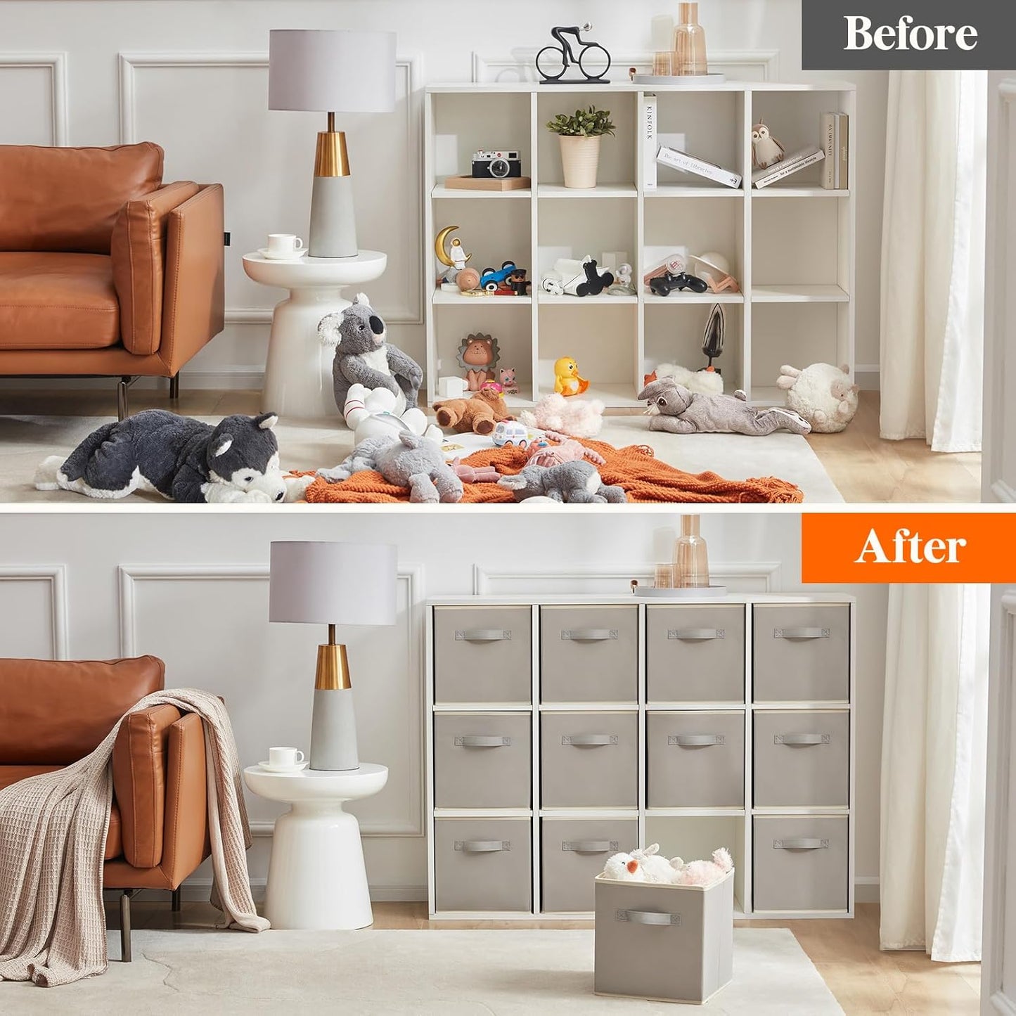 Lifewit 13 Inch Cube Storage Bins, 12 Packs Storage Cubes Foldable Decorative Fabric Storage Baskets for Organizing Home Organizers with Handles for Shelves, Closet, Light Gray, Large