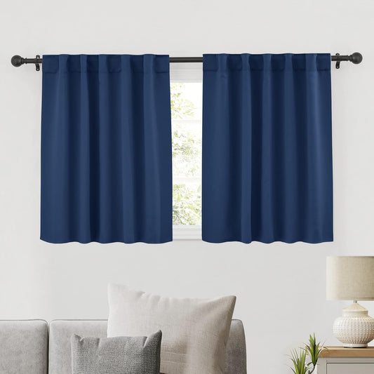 RYB HOME Bathroom Curtains Blackout - Thermal Insulating Privacy Small Window Curtains Short for Bedroom Basement Kitchen Kids Nursery Cabinet, Wide 42 x Long 30 inches, 2 Panels, Navy Blue