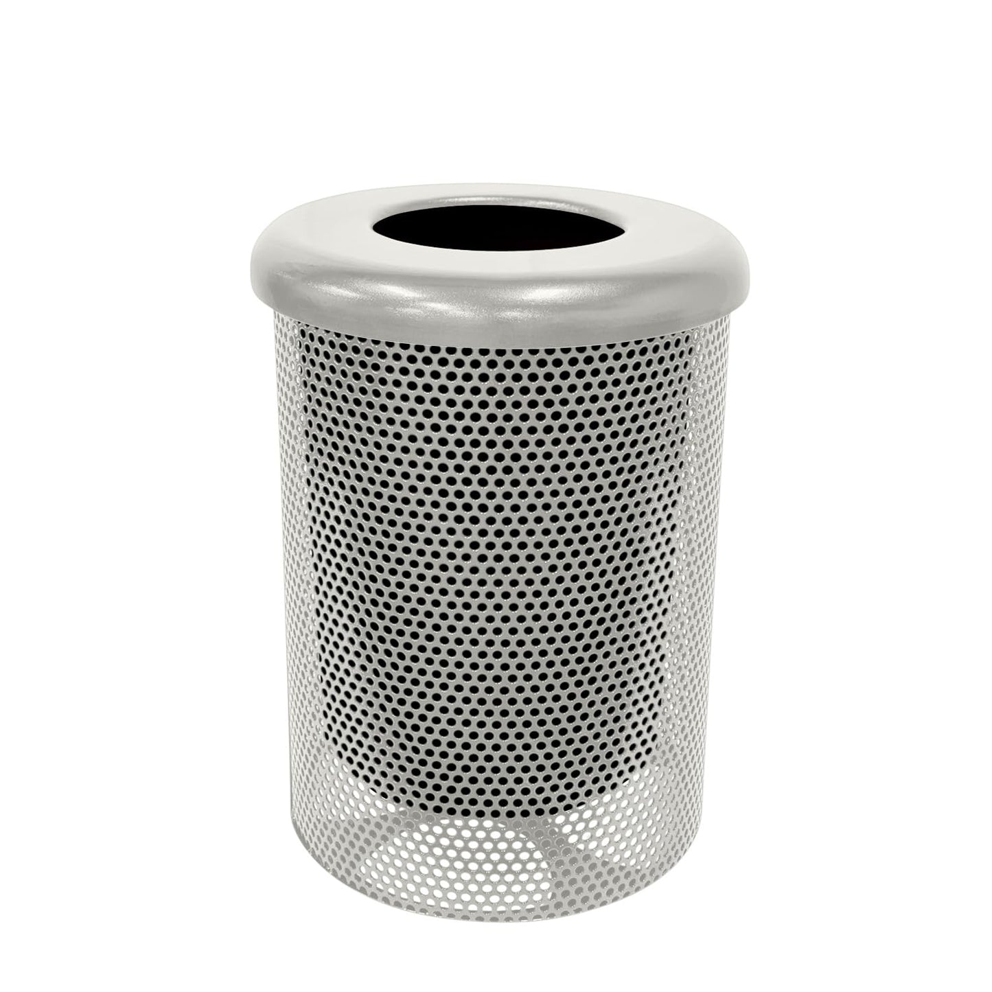 COATEDOUTDOORFURNITURE RFT-P-Gry Heavy Duty Round Trash Receptacle with Flat Top, Liner Included, 32 Gallon, Gray, Made in America