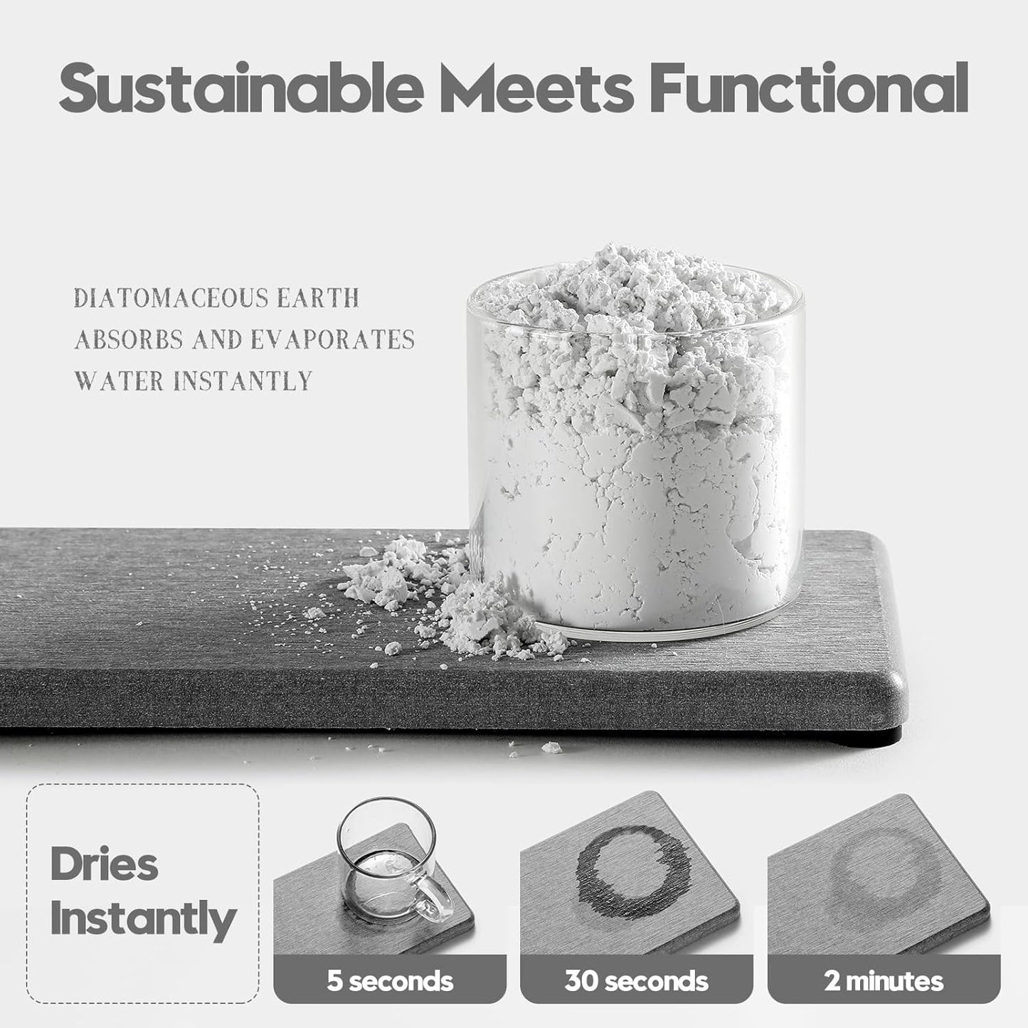 2PCS Bathroom Counter Vanity Trays, Water Absorbing Diatomite Stone Quick Drying Mat for Kitchen Sink Counter, Dish Rack Soap Dispenser Sponge Holder Caddy Organizer, Light Gray, 9"x 3.5"