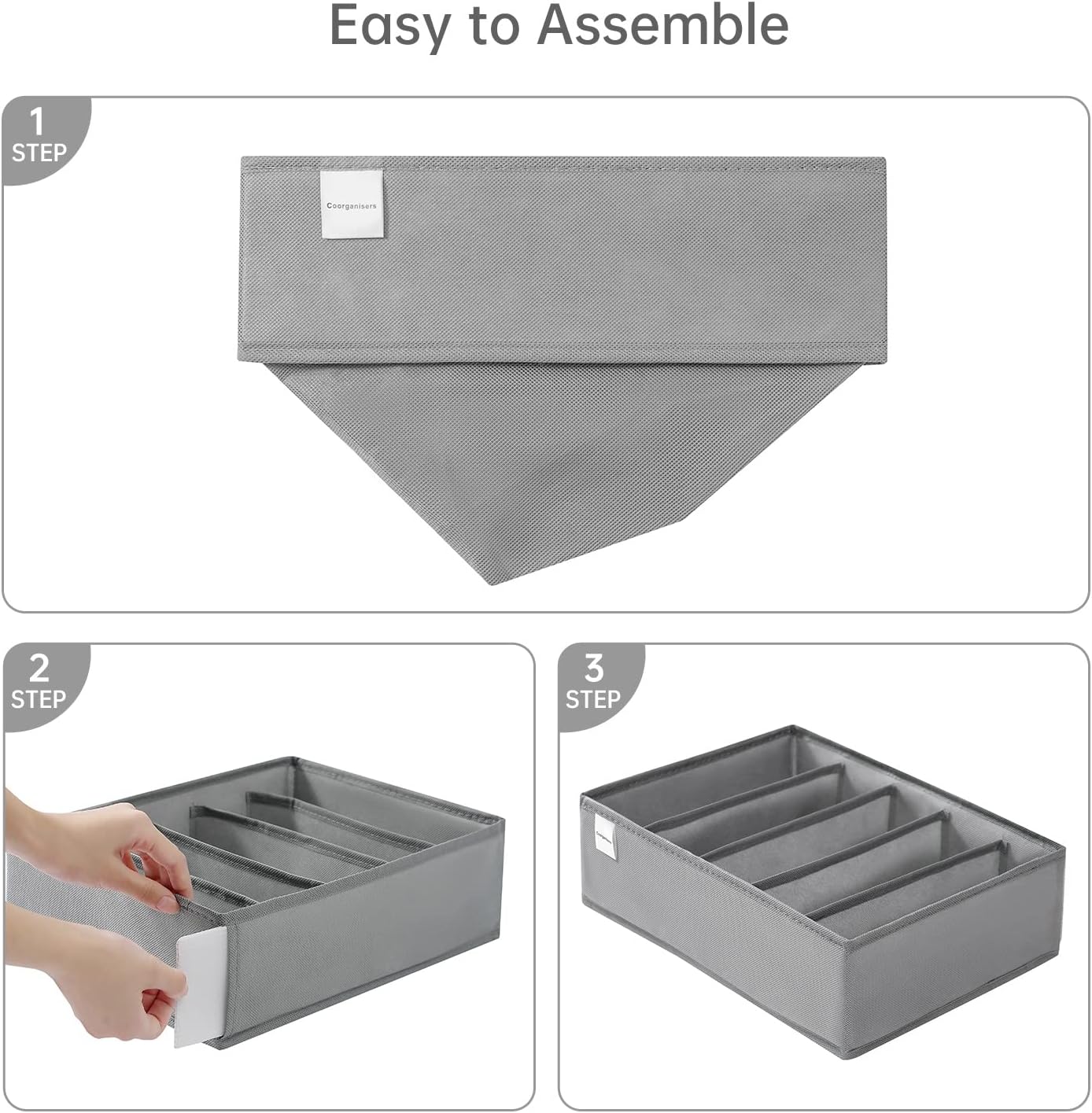 4 Packs T-shirt Drawer Organizers for Clothing,5 Grids Compartment Wardrobe Storage Box, Washable Clothes Organizer for Folded Clothes, T-shirt, Legging, Silk Scarve-Grey