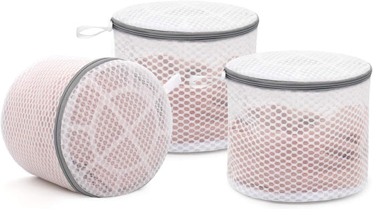 Muchfun 3Pcs Bra Wash Bags, Honeycomb Mesh Laundry Bags for Delicates, Lingerie, Intimates and Underwear 7 x 7 x 6 Inches