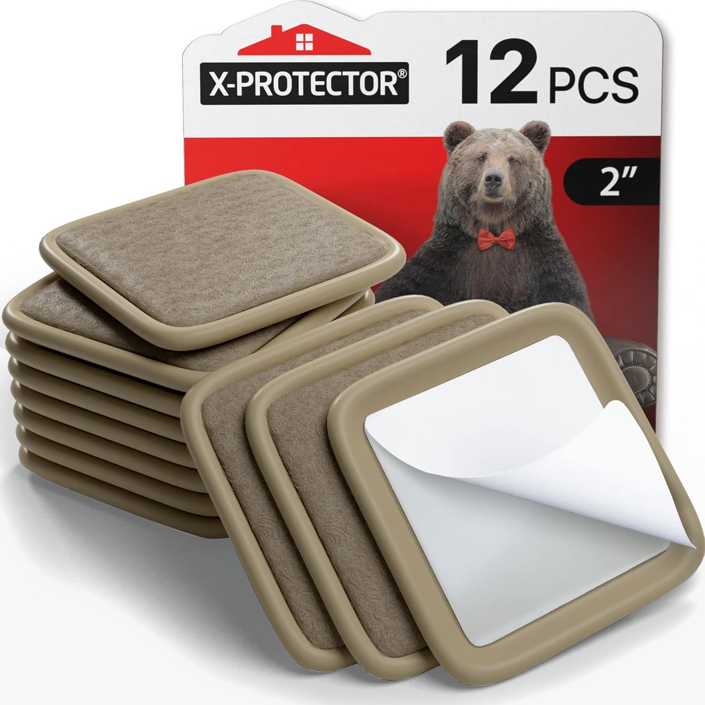 Furniture Sliders for Hardwood Floors X-Protector 12 PCS - 2” Furniture Floor Protectors – Beige Furniture Coasters – Carpeted Pads – Moving Furniture Pads Sliders!