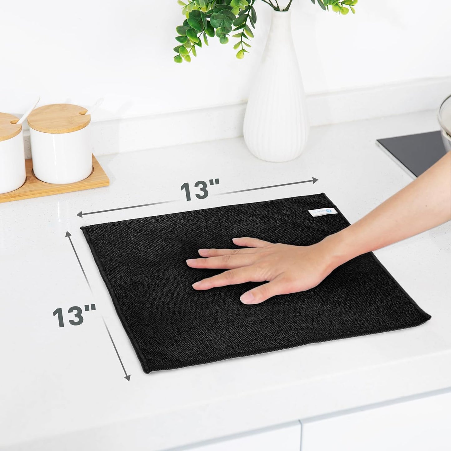 Black Microfiber Cleaning Cloth 13"x13", Ultra Soft Absorbent Microfiber Cleaning Rags for Housekeeping Cleaning Supplies, Lint Free Reusable Cleaning Cloths for House Washable, Pack of 12
