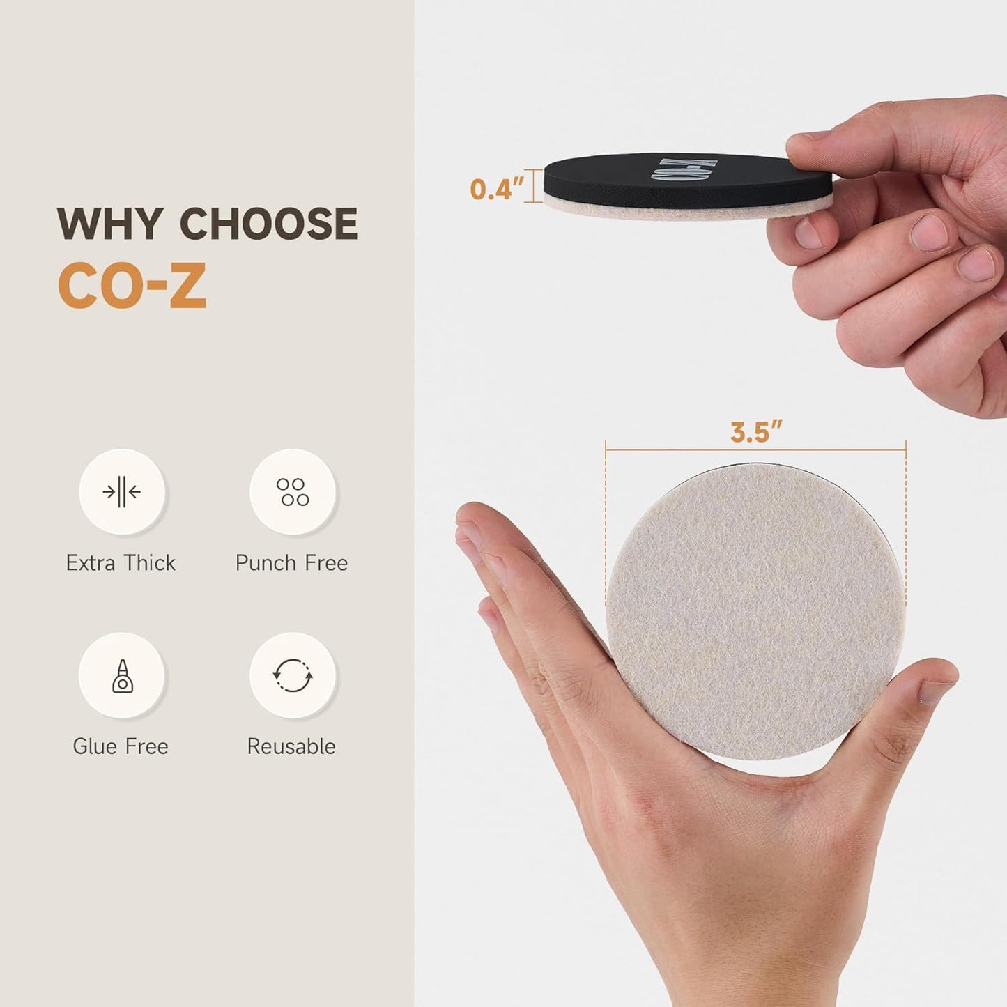 CO-Z 8pcs Felt Furniture Sliders for Hardwood Floors, 3 1/2 in Reusable Furniture Pads, Heavy Furniture Movers Sliders for Hard Surfaces, Thick Moving Pads Floor Protectors for Vinyl Tile Floors