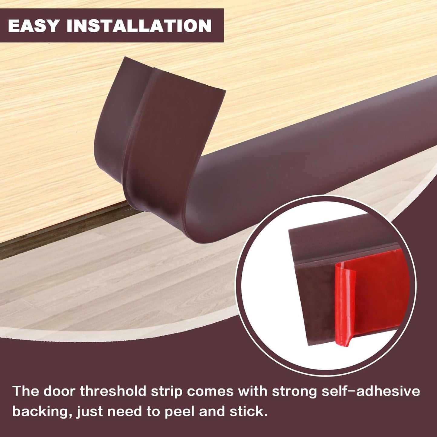 Vinyl Door Threshold Flooring Transition Strip Self Adhesive Carpet Edging Strip for Laminate Doorway Edge Threshold from 2/5" to 3/5" (Coffee, 10 Ft)