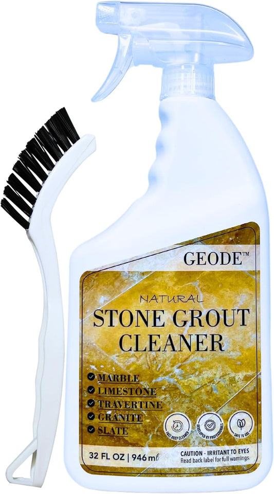 Natural Stone Grout Cleaner, Safe for Marble, Travertine, Limestone, Tile Spray on Grout Cleaner with Brush (32 oz.)