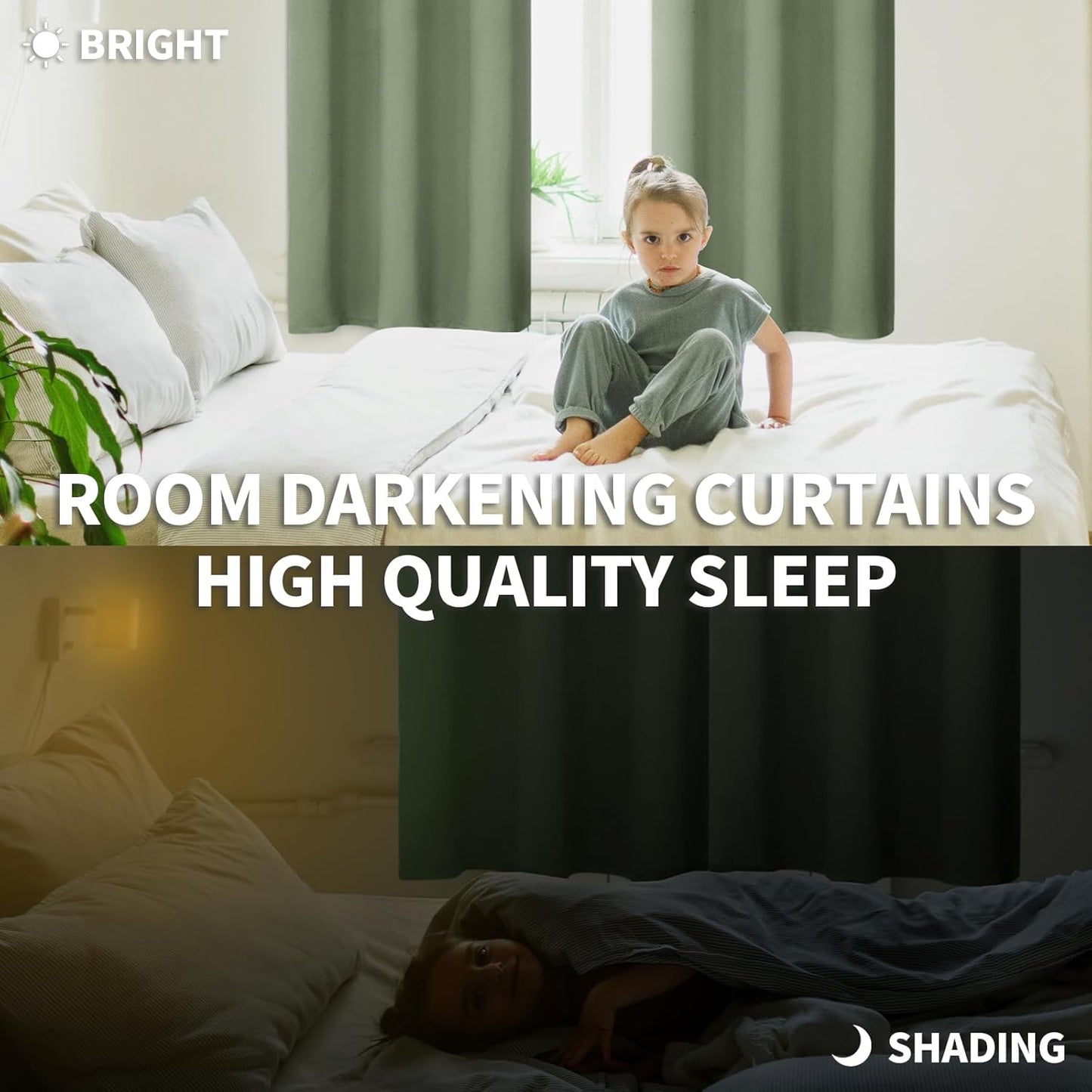 BGment Olive Green Blackout Curtains 45 Inch Length for Kitchen Bedroom Window - Short Thermal Insulated Drapes with Rod Pocket Room Darkening for Bathroom Cafe Rv Camper, 42 x 45 Inch, 2 Panels