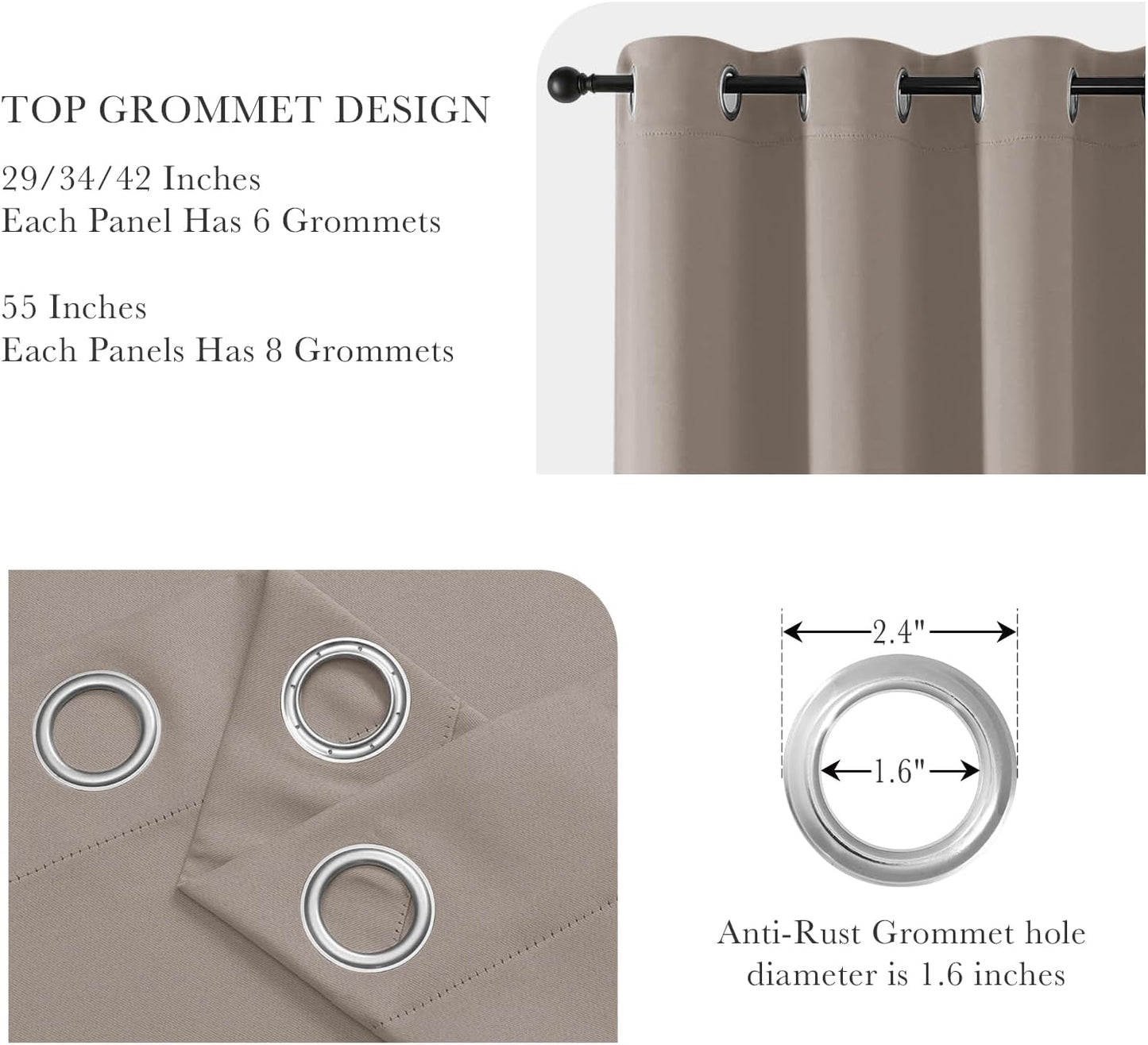 PONY DANCE Light Taupe Blackout Curtains - Thermal Isulated Room Darkening Drapes for Bedroom/Living Room, Set of 2 Curtain Panels, 55 x 80 inch