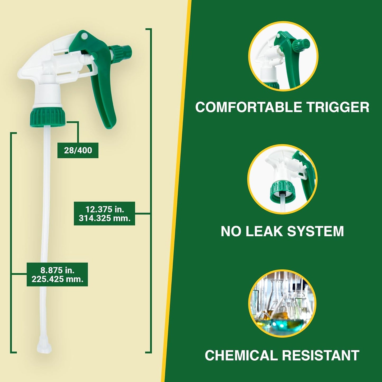 Heluva Green Spray Bottle Nozzle Replacement, Bottle Tops Only - Sprayer Nozzle Triggers for Heavy Duty, Commercial, Home Cleaning Solutions - Fits 8,16,24,32 oz Plastic & Glass Bottles, Green 24 pack