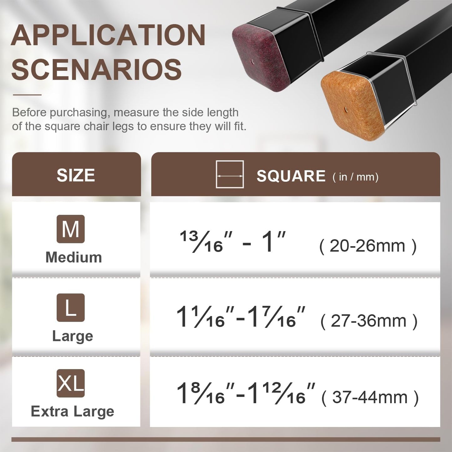 20 Pcs Chair Leg Floor Protectors for Hardwood Floors, Clear Rubber Furniture Sliders with Felt, Silicone Furniture Leg Caps Covers (Fit Square Diameter:1.5" to 1.75")